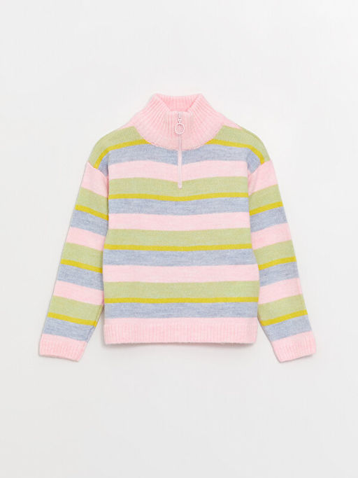 Bal?k?? Yaka Renk Bloklu K?z ?ocuk Triko Kazak - Waikiki фото 3