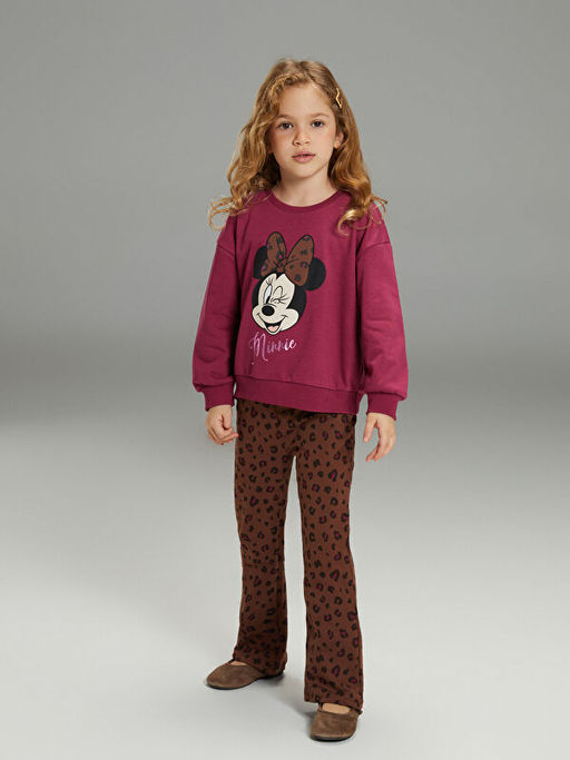 Minnie Mouse Bask?l? K?z ?ocuk Sweatshirt ve Tayt