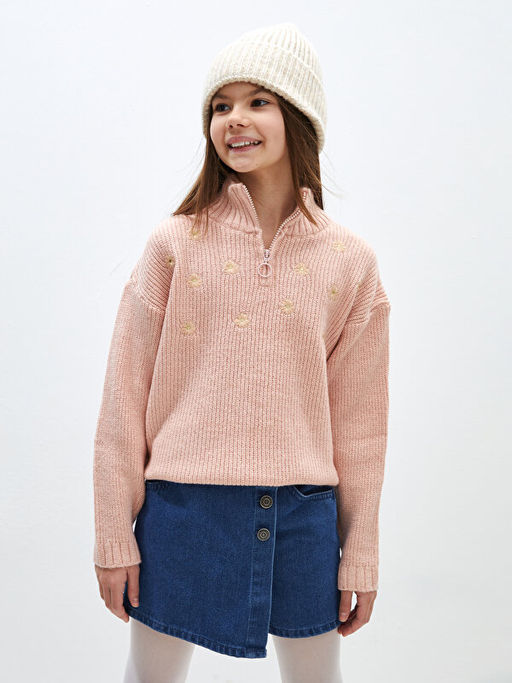 Yar?m Bal?k?? Yaka Nak??l? Uzun Kollu K?z ?ocuk Triko Kazak - Waikiki фото 2