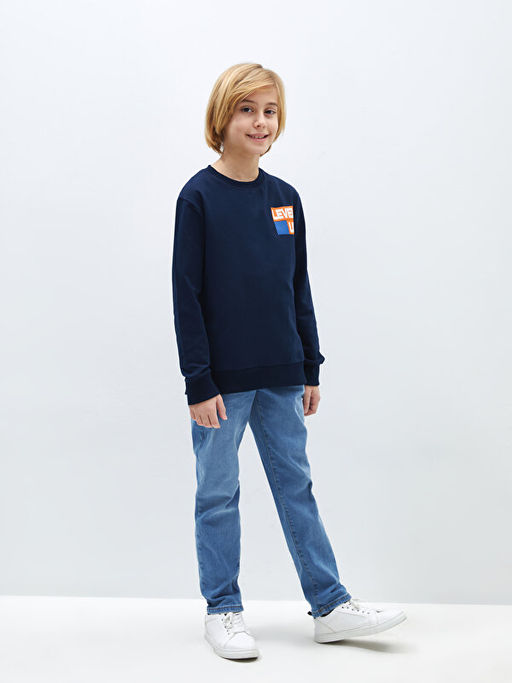 Bisiklet Yaka Bask?l? Uzun Kollu Erkek ?ocuk Sweatshirt - Waikiki фото 3