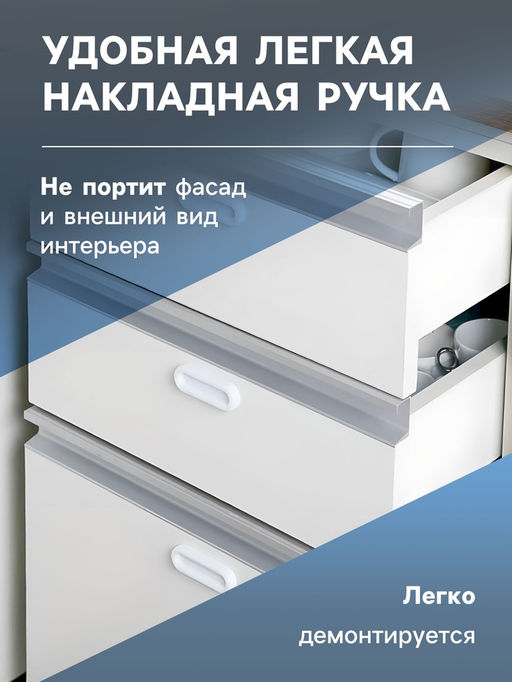 Ручка мебельная самоклеющаяся CAPPIO, L=106 мм, пластик, цвет белый