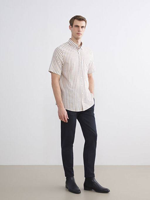 Regular Fit K?sa Kollu ?izgili Erkek G?mlek