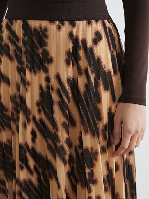 Beli Lastikli Desenli ?ifon Pileli Etek