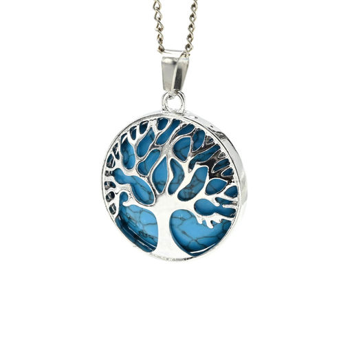 Подвеска Дерево двухсторонняя в металле с бирюзой имитация 27*27мм