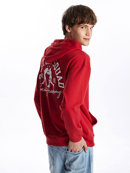 Uzun Kollu Bask?l? Erkek Hoodie