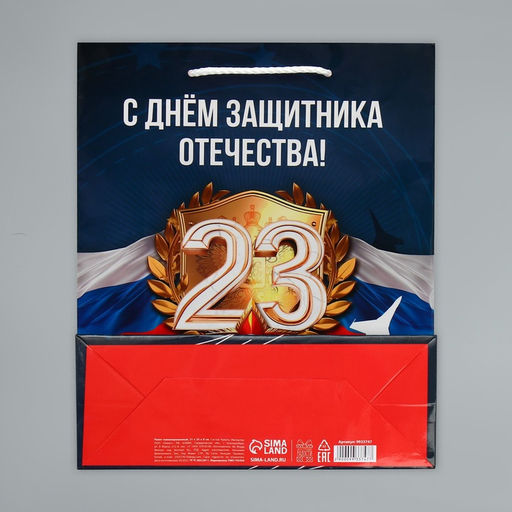 Цена за 2 шт. Пакет подарочный ламинированный, упаковка, «С 23 февраля», ML 21×25×8 см