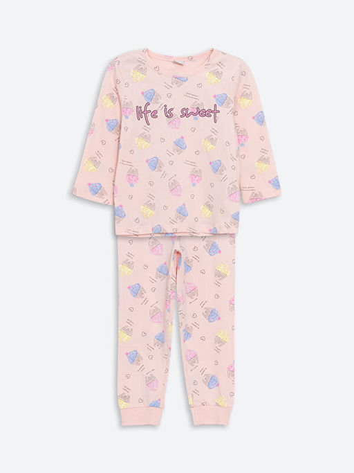 Bisiklet Yaka Bask?l? K?z ?ocuk Pijama Tak?m?