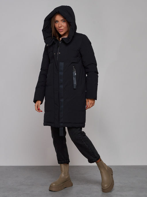 Пальто утепленное молодежное зимнее женское черного цвета 59018Ch - Mtforce фото 7
