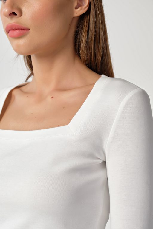 Лонгслив трикотажный с квадратным вырезом из хлопка хаки - Fly фото 22