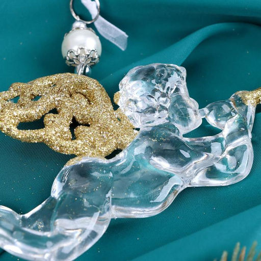 Цена за 2 шт. Ёлочная игрушка Зимнее волшебство. Ангел с трубой, 148 см, прозрачно-золотой фото 3