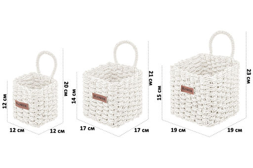 Набор 3 плетеных корзинок 19*19*23 см Flower с ручкой, белый - Elan gallery фото 2