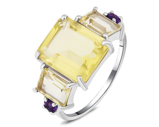 Кольцо, аметист , лимонный топаз, Симпл