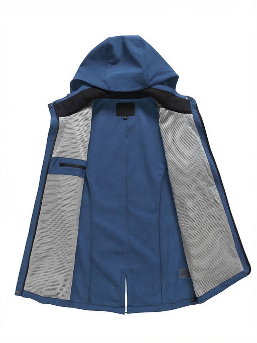 Парка женская софтшелл виндстоппер удлинённая с капюшоном синего цвета 9618_1S