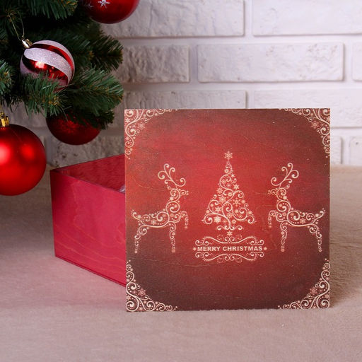 Коробка подарочная Merry Christmas, c оленями, бордовая, 202010 см - Дарим красиво фото 2