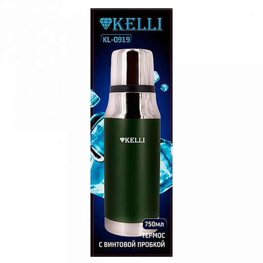 Термос из нержавеющей стали Kelli 0,75л, с винтовой пробкой, двойные стенки, вакуумная технология, зеленый (Китай) - Домашняя мода фото 2