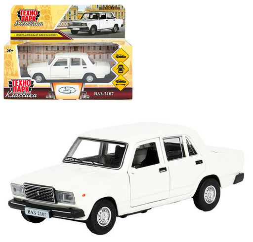 Технопарк. ВАЗ-2107 12 см, металл, двери, багаж, инерц, белый, кор. арт.2107-12-WH