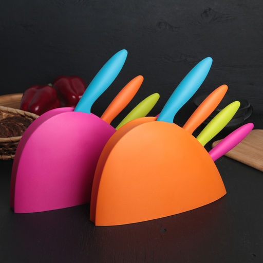 Набор кухонных ножей, лезвие: 15 см, 11,5 см, 11 см, 8 см, на подставке, цвет МИКС - Simaland фото 4