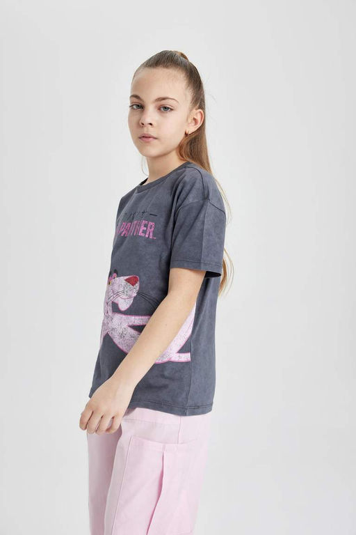 Футболка оверсайз с короткими рукавами Розовая пантера для девочек - Defacto фото 7