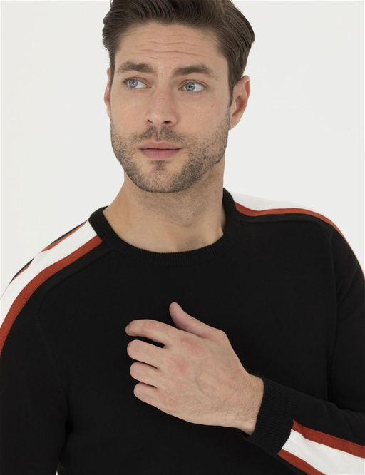 Siyah Slim Fit Bisiklet Yaka Triko Kazak
