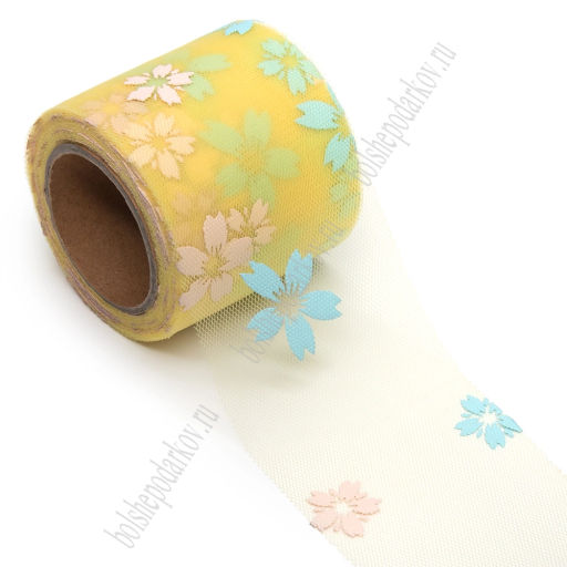 Фатин Цветочки 5,5 см*15 ярд (SF-6042) светло-желтый №12