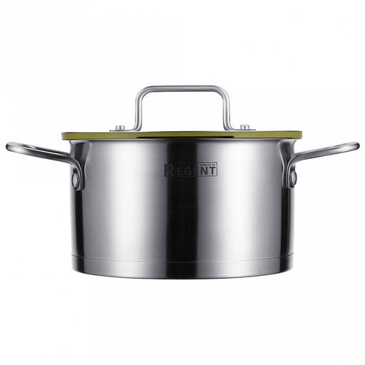 Кастрюля из нержавеющей стали "Linea PALERMO" 1,8л, д16см, h9см, s0,6мм, дно s15мм, трехслойное капсулированное дно, стеклянная крышка-дуршлаг с силиконовым ободком, два режима слива воды, ручка из нержавеющей стали, цветная коробка, "Regent" (Китай)