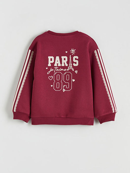 Bisiklet Yaka Bask?l? Uzun Kollu K?z ?ocuk Sweatshirt