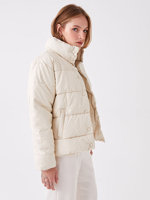 Dik Yaka D?z Uzun Kollu Kad?n Deri G?r?n?ml? Mont - Waikiki фото 2