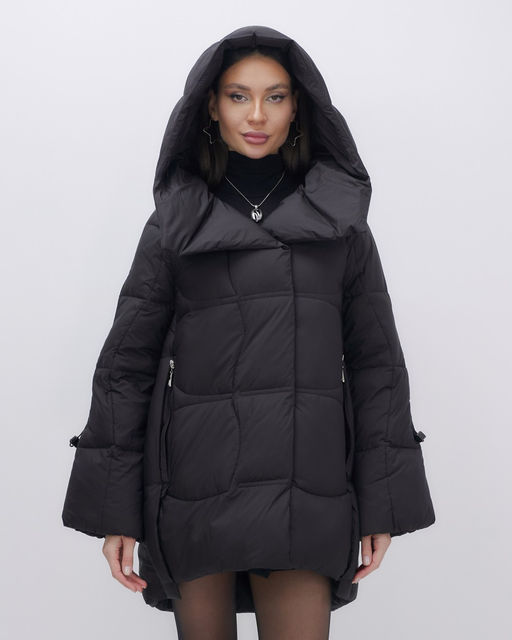 Куртка зимняя женская с большим капюшоном модная черного цвета 7739Ch - Visdeer фото 2