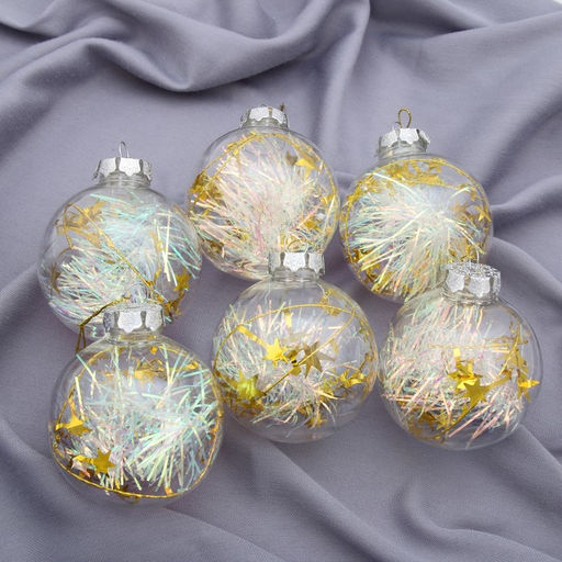 Ёлочные игрушки Льдинка - мишура, шары новогодние, d=8 см, набор 6 шт., прозрачный - Зимнее волшебство фото 5