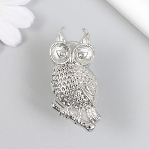 Ручка для шкатулки металл «Филин на ветке», серебро, 5.2×2.2 см