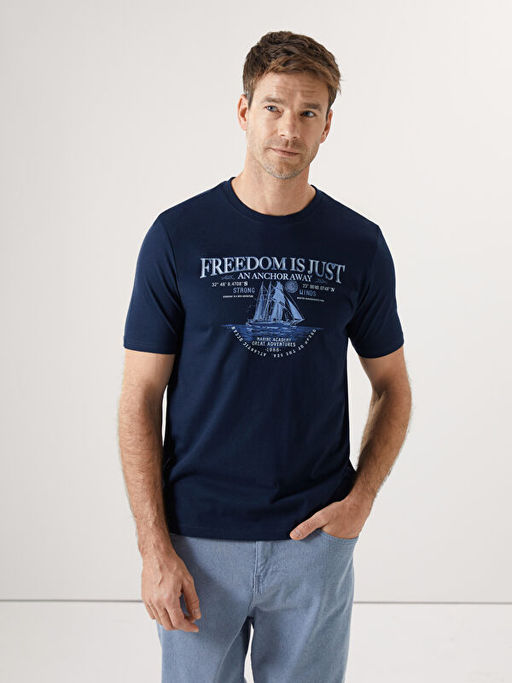 Bisiklet Yaka K?sa Kollu Bask?l? Penye Erkek Ti??rt