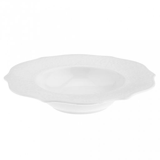 "Русь" Тарелка глубокая фарфоровая д220мм h42мм, 300мл, белый, рельефный декор, волнистый край (Китай)