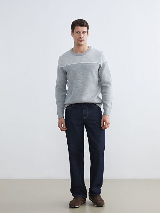 Bisiklet Yaka Renk Bloklu Erkek Triko Kazak