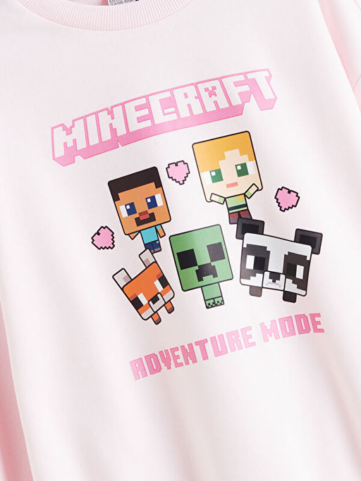 Bisiklet Yaka Minecraft Bask?l? K?z ?ocuk Sweatshirt