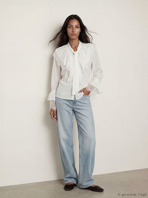 Ba?lamal? Yaka Dantelli F?rf?rl? Bluz