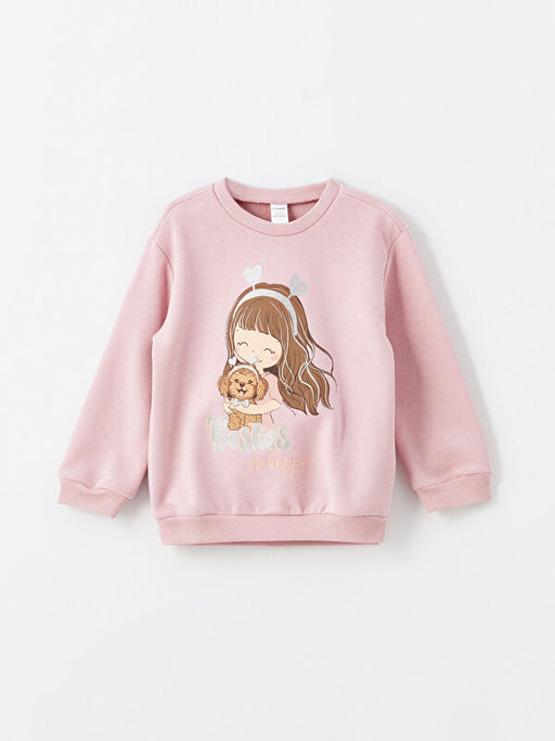 Bisiklet Yaka Uzun Kollu Bask?l? K?z ?ocuk Sweatshirt 2li