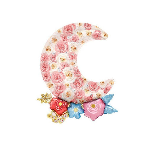 Цена за 2 шт. Воздушный шар фольгированный 35" «Луна в цветах», фигура