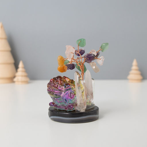 Фигурка «Деревце под защитой льва», стекло, металл, 18 камней, цветной, 5.5×5.5×9 см