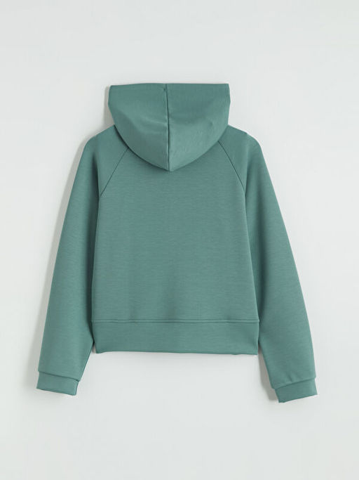 Kap??onlu Bask?l? K?z ?ocuk Fermuarl? Sweatshirt