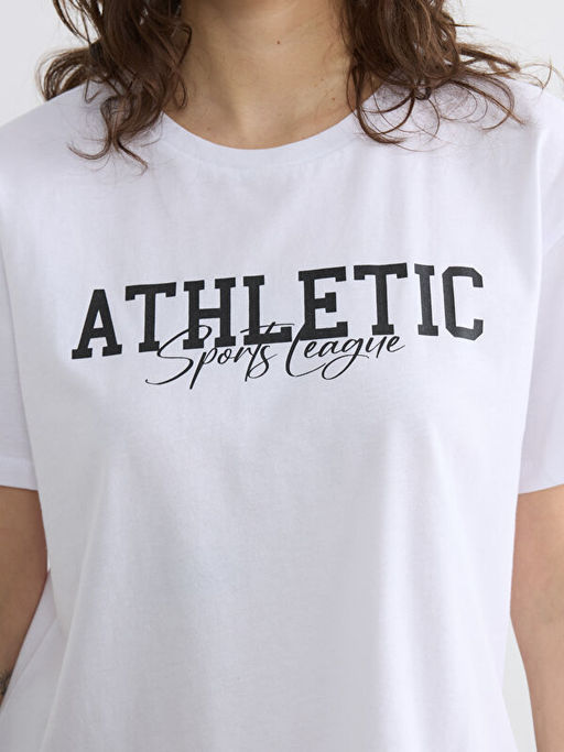 Bisiklet Yaka Bask?l? Kad?n Spor Ti??rt