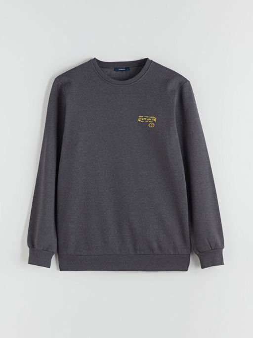 Bisiklet Yaka Bask?l? Erkek Sweatshirt