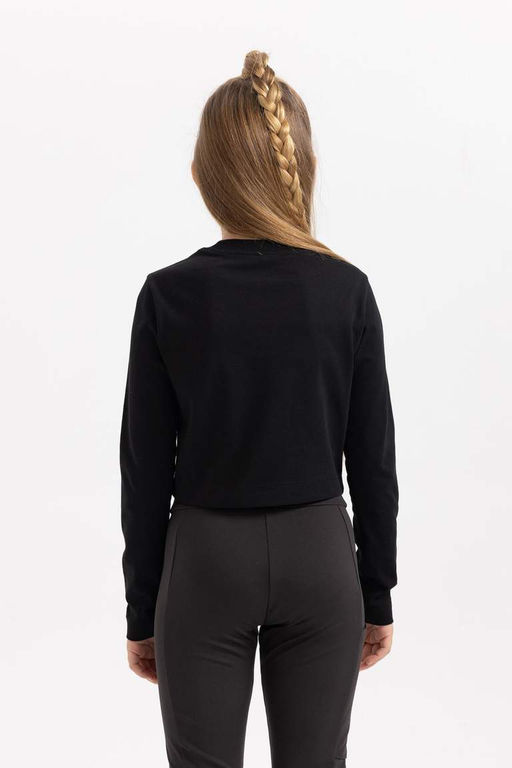 Футболка с длинным рукавом и принтом для девочек с круглым вырезом - Defacto фото 9