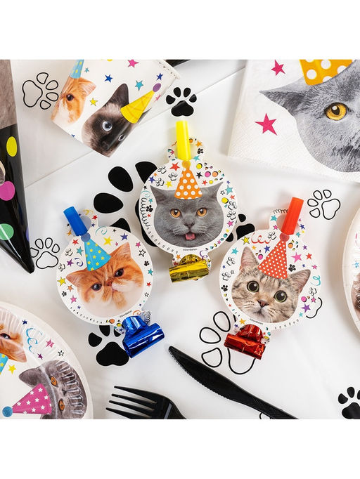 Цена за 2 шт. Карнавальные язычки гудки "Котики" 11 см, 6 шт. в упак.