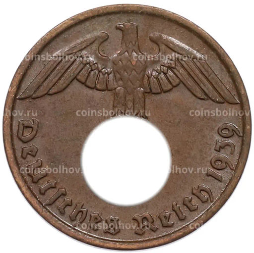 Монета 2 рейхспфеннига 1939 года J Германия