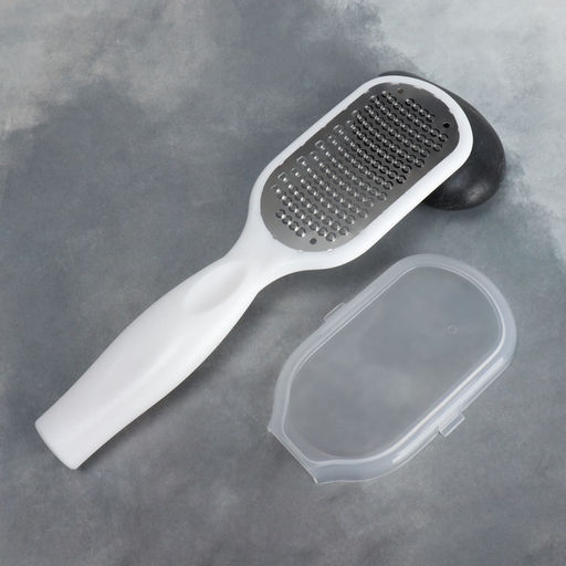 Пилка для пяток, металлическая, односторонняя, с футляром, 20.5 см, белая