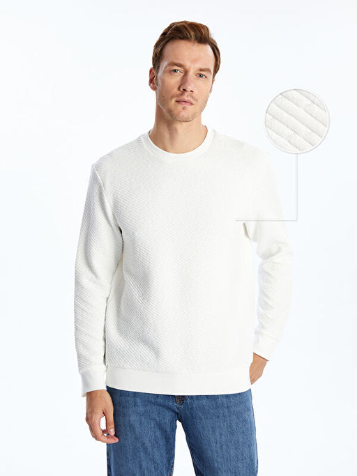 Bisiklet Yaka Uzun Kollu Erkek Dokulu Sweatshirt