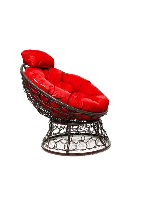 Кресло садовое «Папасан мини», 77×81×68 см, с искусственным ротангом, коричневое, с красной подушкой