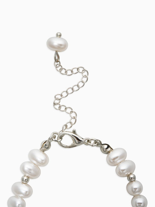 Браслет жемчуг «Рисинки с сердцем», L=18 см, белый в серебре