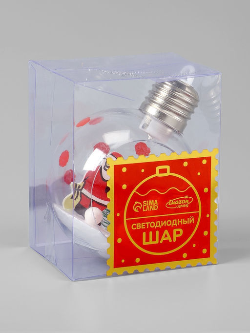 Ёлочный шар Дед Мороз, d=8 см, 1 LED, от батареек, свечение тёплое белое - Luazon lighting фото 4
