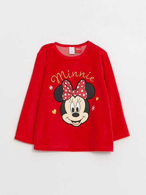 Bisiklet Yaka Minnie Mouse Bask?l? K?z Bebek Pijama Tak?m?